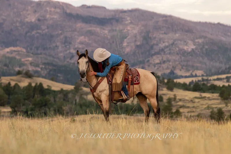 Cowboy on horseback in the mountains